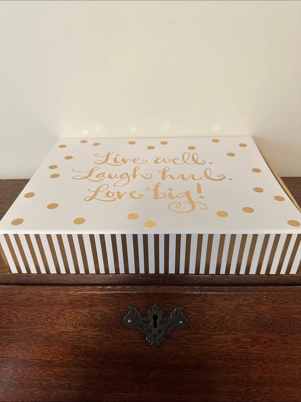 Hallmark White and Gold 'Live well. Laugh hard box